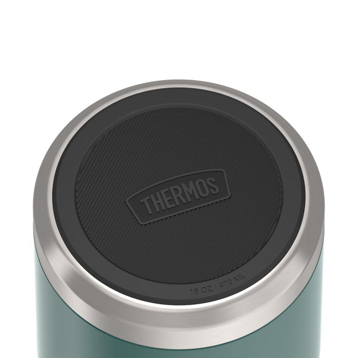 16 ounce Thermos Food Jar with stainless steel spoon,bottom view of non-slip base, Spruce Green.