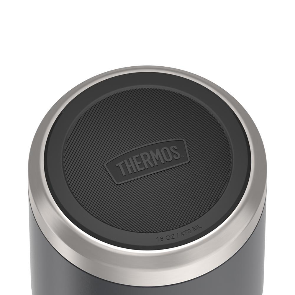 16 ounce Thermos Food Jar with stainless steel spoon,bottom view of non-slip base, Granite Black.