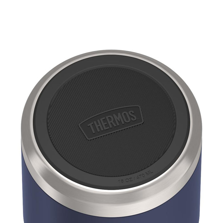 16 ounce Thermos Food Jar with stainless steel spoon,bottom view of non-slip base, Mystic Navy.