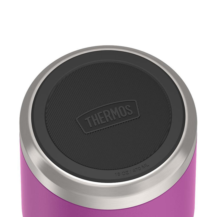 16 ounce Thermos Food Jar with stainless steel spoon,bottom view of non-slip base, Plum Purple.