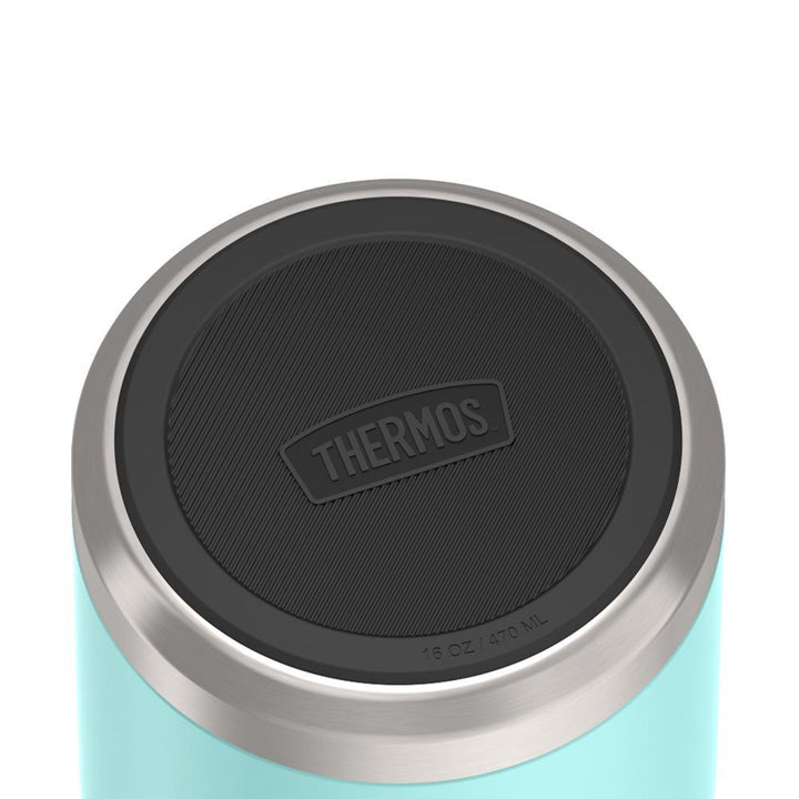16 ounce Thermos Food Jar with stainless steel spoon,bottom view of non-slip base, Sea Green.