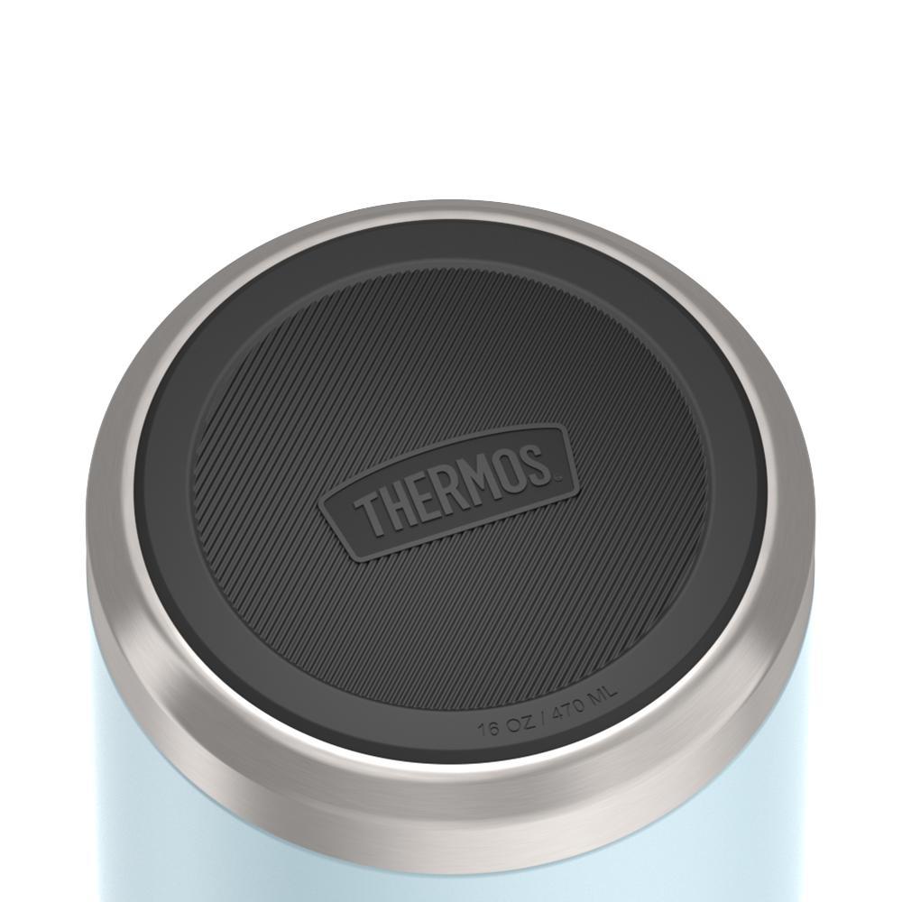 16 ounce Thermos Food Jar with stainless steel spoon,bottom view of non-slip base, Glacier Blue.