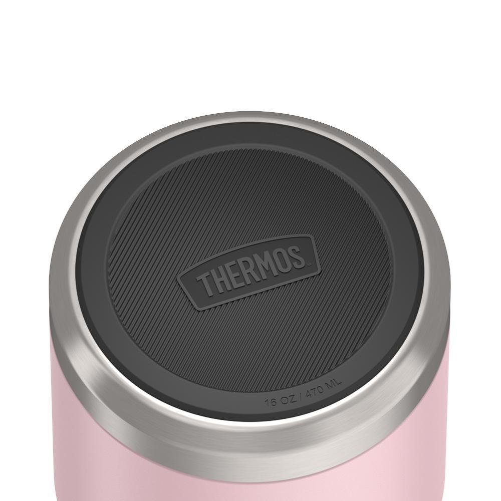 16 ounce Thermos Food Jar with stainless steel spoon,bottom view of non-slip base, Sunset Pink.