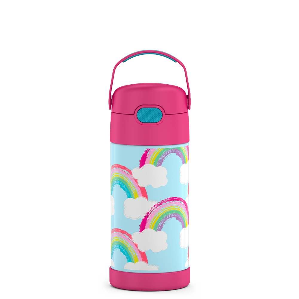 12 ounce Funtainer water bottle, rainbows and clouds Pattern.