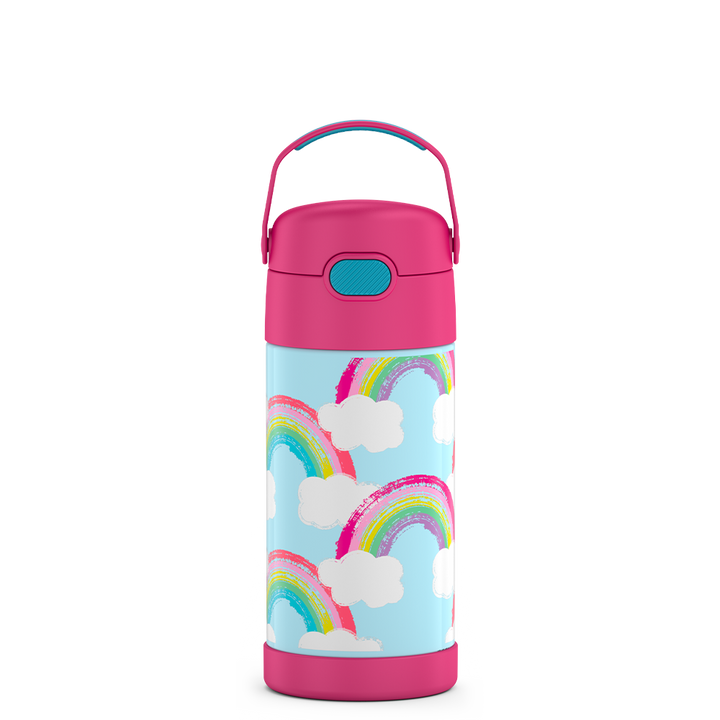 12 ounce Funtainer water bottle, rainbows and clouds Pattern.