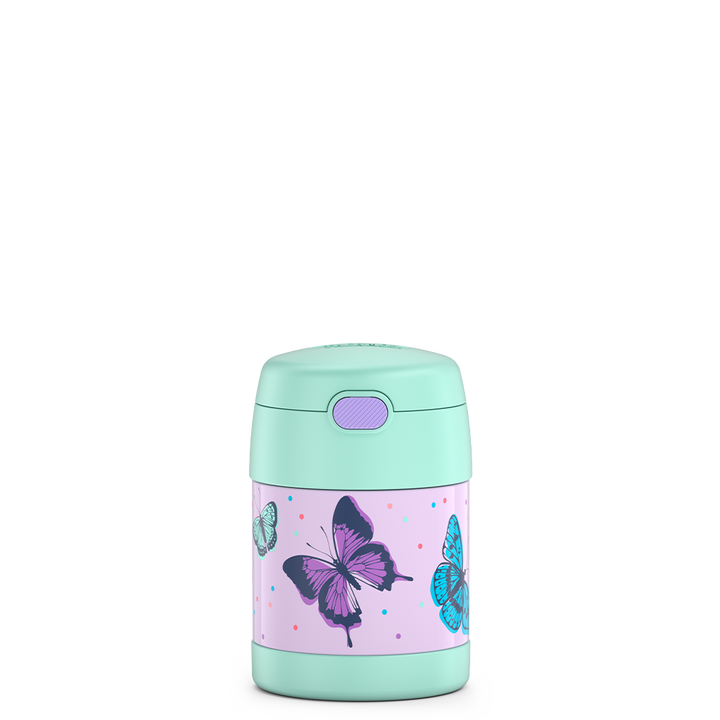 10 ounce Funtainer food jar, pastel colored butterflies