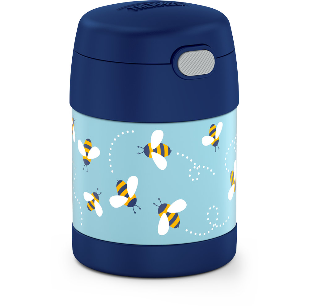 10 ounce Funtainer food jar, bees side view.