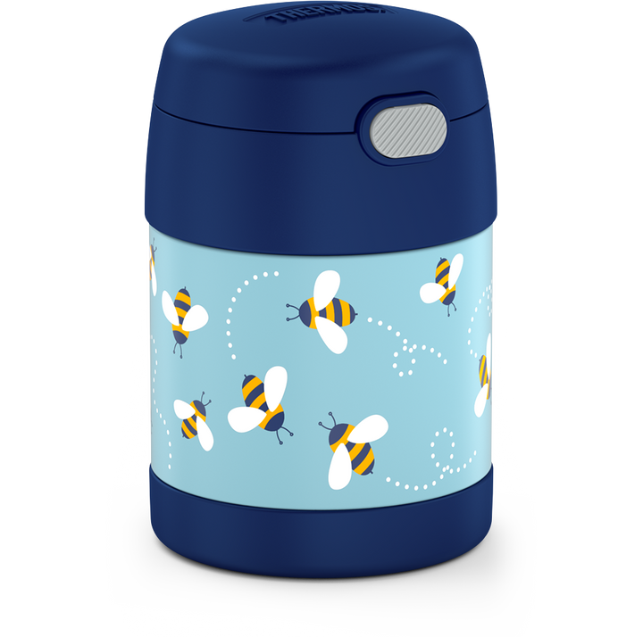10 ounce Funtainer food jar, bees side view.