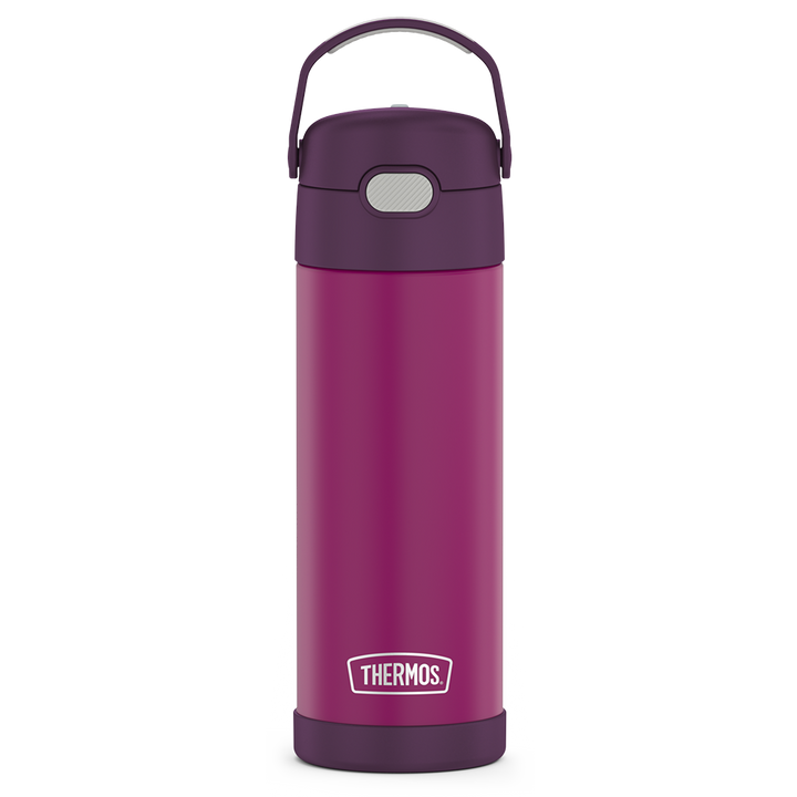 16-ounce Funtainer Stainless Steel Water Bottle with Spout, front view, Red Violet.