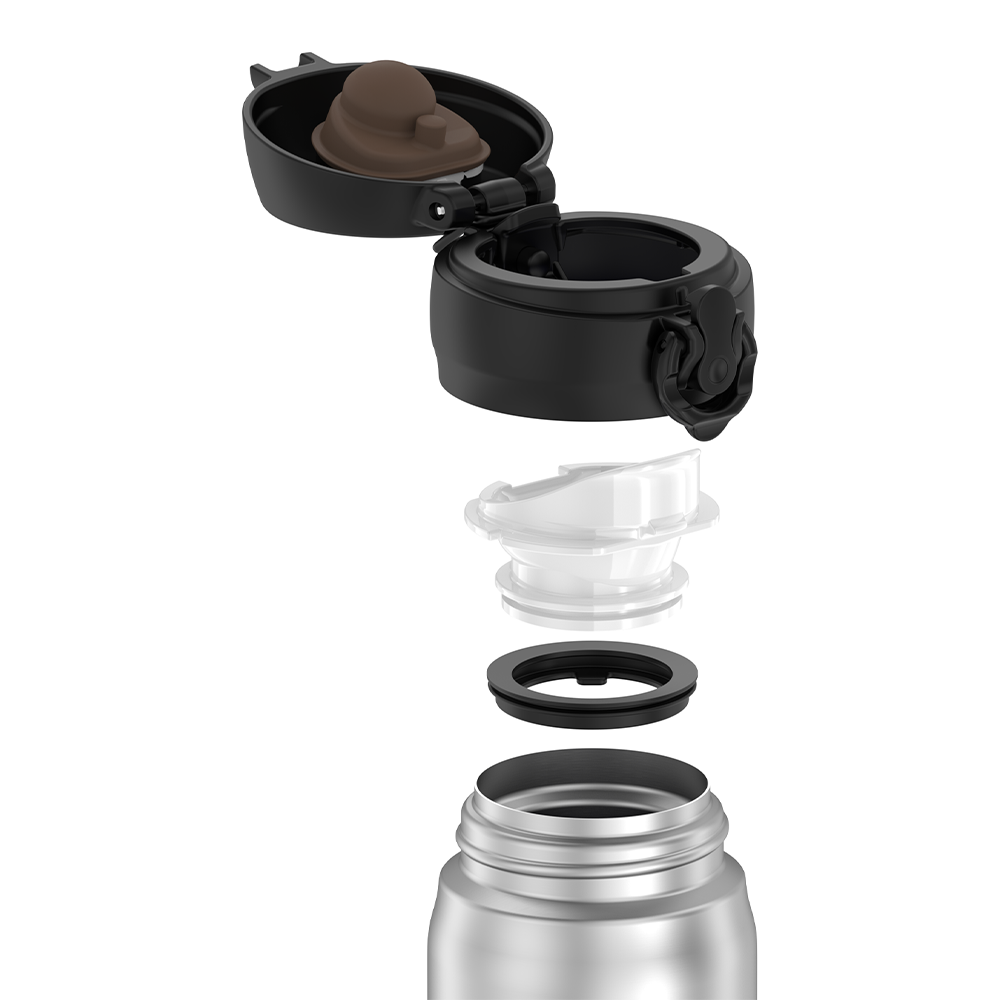 12oz Stainless Steel Direct Drink Bottle, Stainless Steel, lid unassembled.
