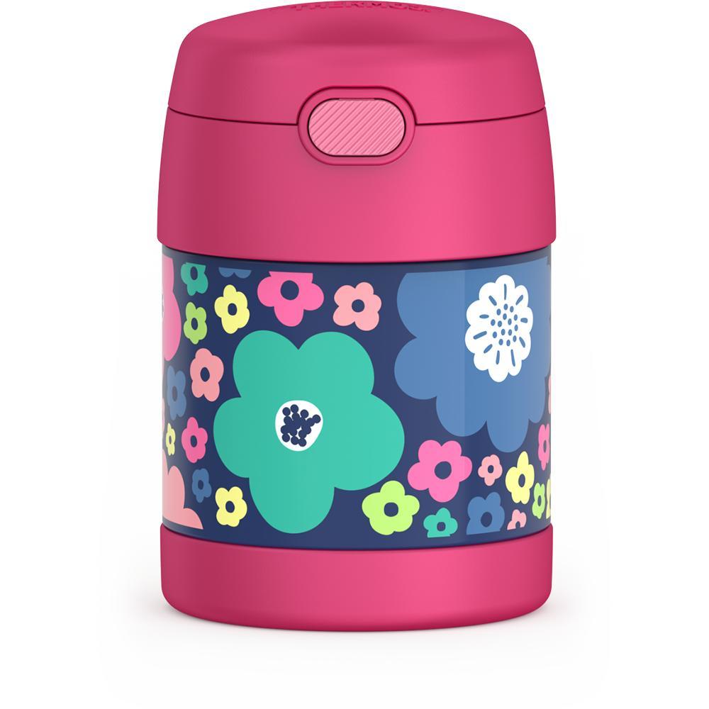 10 ounce, Funtainer food jar, mod flowers theme.