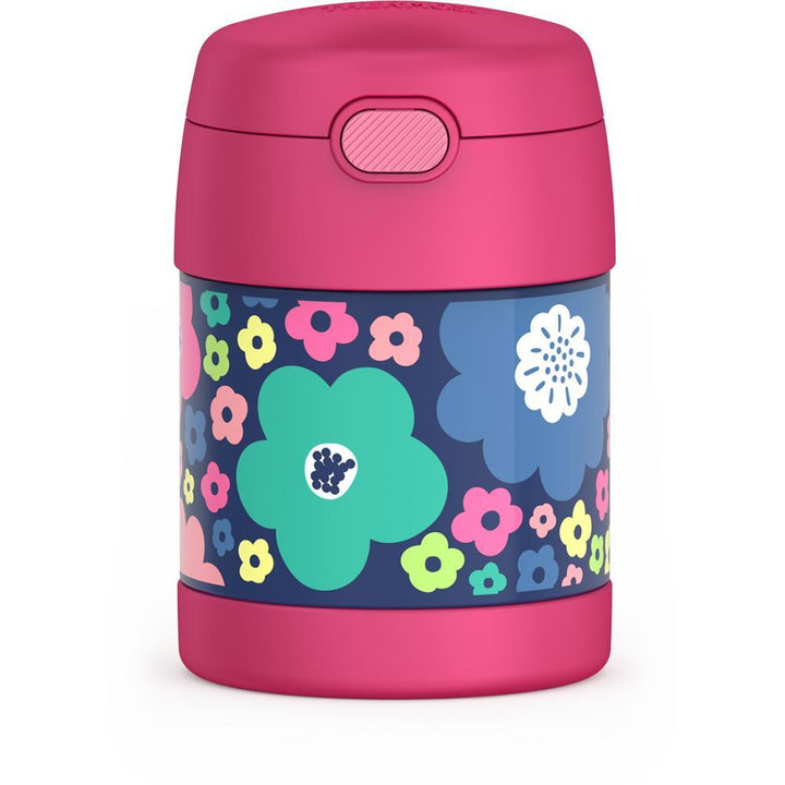 10 ounce, Funtainer food jar, mod flowers theme.