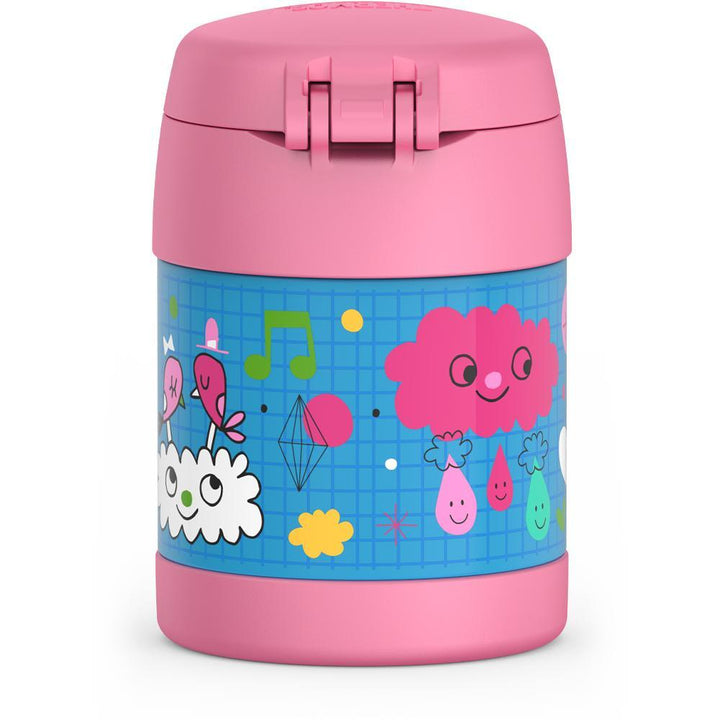 10 ounce Funtainer food jar, back view, sketchbook theme.