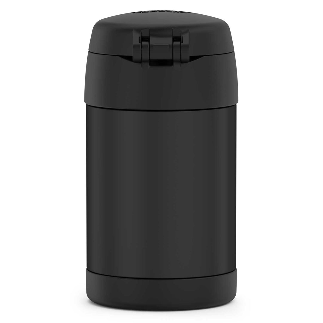 16 ounce Funtainer Kids Food Jar, back view, Matte Black.